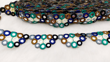Multicoloured Indian Foil Mirror Trim, Kutch Embroidered Navratri Garba Dress Trim Bridal Lace, Indian Sari Border